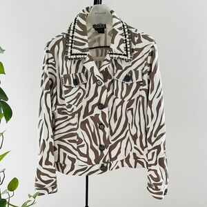Cotton jacket animal print with bead embroidery